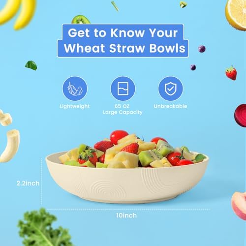 Homienly 65 oz Large Salad Bowls Wheat Straw Big Bowls 10 inch Serving