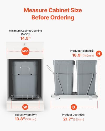 VEVOR Pullout Trash Can, 35 QT x2, Grey