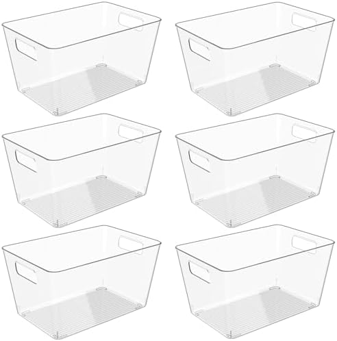 6 Pack Clear Plastic Storage Bins, 11" Large Pantry Organizer Bins