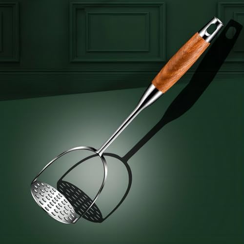 13.5" Stainless Steel Potato Masher with Wooden Handle - Heavy Duty