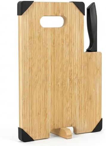 Bamboo Cutting Board with Knife Set, 13.4 x 9.4 Inch Wooden Chopping