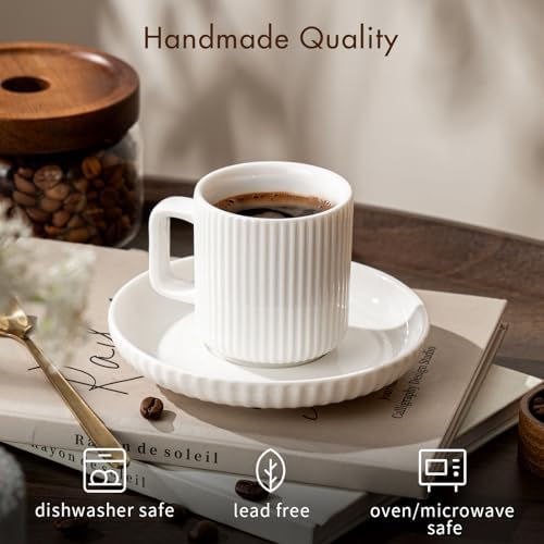 2.5OZ Mini Espresso Cups Set of 4, White Cream Ceramic Demitasse