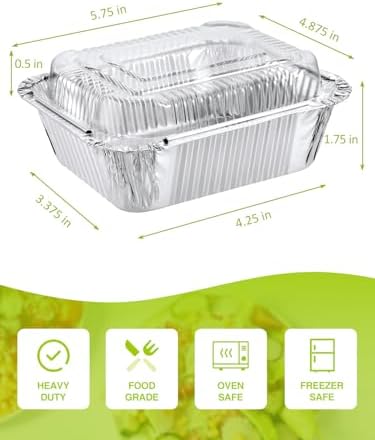NEEBAKE 110 Pack 5x4 Disposable Small Aluminum Pans with Dome Lids
