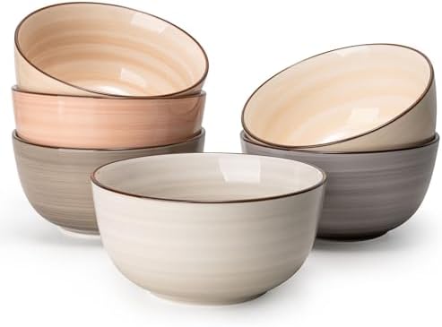 Sweese 20 Oz Porcelain Cereal Bowls - Multicolor Set of 6, Dishwasher