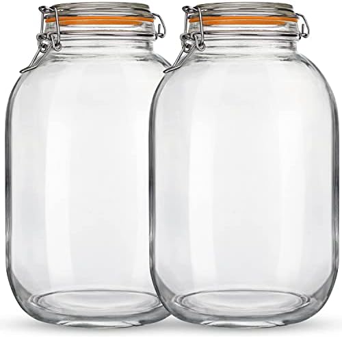 1 Gallon Glass Mason Jar with Airtight Lids, 2 Pack Wide Mouth Storage