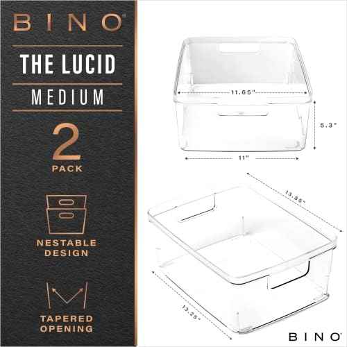 BINO Plastic Storage Bins, Medium, 2 Pack, Clear