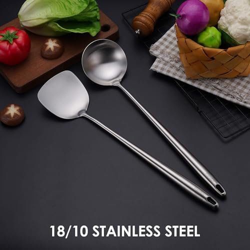 17″ Stainless Steel Wok Spatula and Ladle Set
