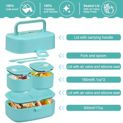 Pawtong Bento Lunch Box with 8oz Soup Thermo, Blue