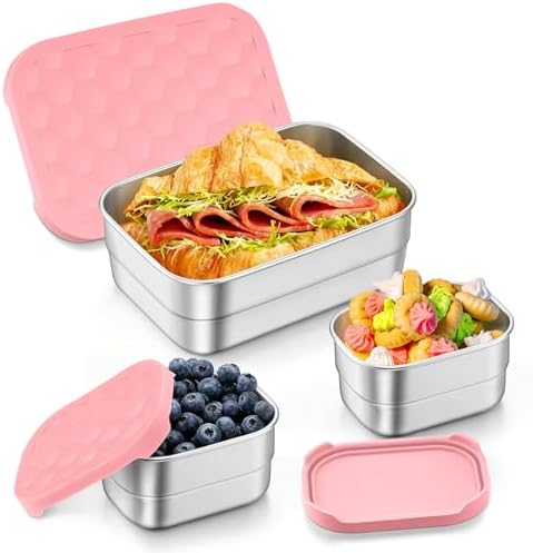 TeamFar Stainless Steel Lunch Box, Food Snack Bento Containers, Pink