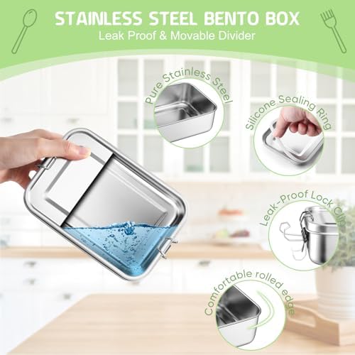 TeamFar Stainless Steel Bento Box, 28oz/850ML Small Metal Lunch Box