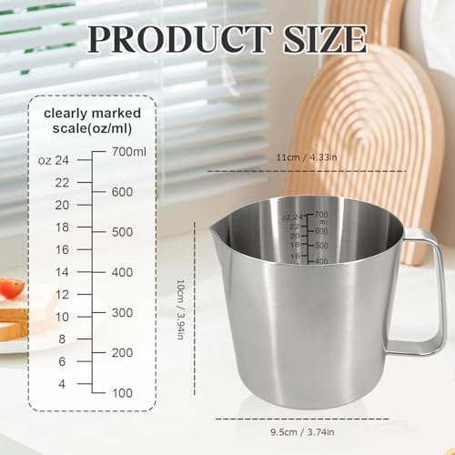 Stainless Steel Measuring Cup, Dual Scale 700ml 24oz with Handle