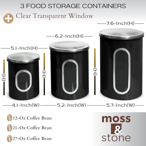 Moss & Stone 3-Pcs Black Canisters Set for Kitchen Storage Airtight