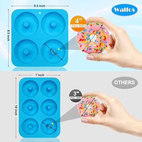 Walfos Full Size Silicone Donut Mold for Baking- 4 Inch Big Size