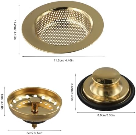 Gold Sink Drain Strainer Stopper Basket Set Stainless Steel Kitchen