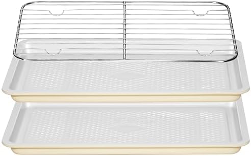 Nonstick Ceramic Baking Sheet with Rack, 2-Pack 13x9 Quarter Sheet