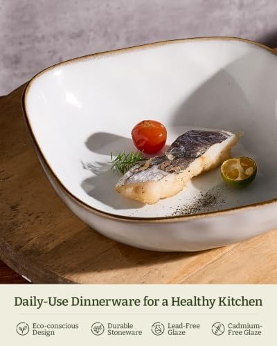 famiware Pasta Bowls Set of 4, Square 8" Serving Bowl, Cappuccino