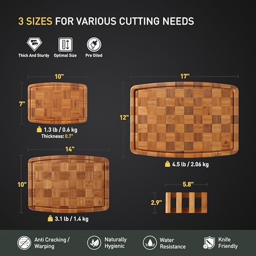 3 Pack Bamboo Cutting Board Set Non Toxic Wooden Cutting Board for