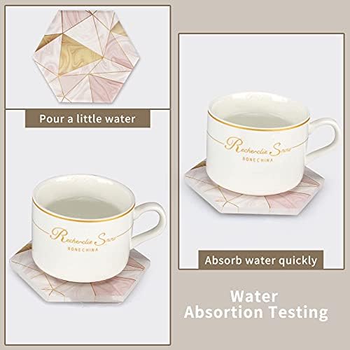 6 Pcs Cute Pink Absorbent Marble Coasters for Drink with Holder Coster