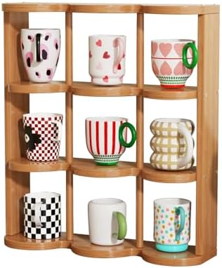 Wooden Coffee Mug Display Rack, Countertop Freestanding Grid Vintage