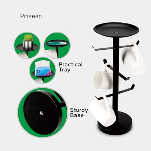 Coffee Mug Tree, Cup Holder for 6 Cups, with Tray for Phone, Tissues