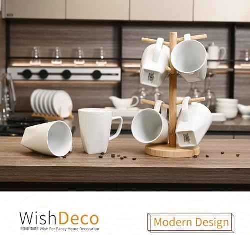 WishDeco White Coffee Mugs Set of 6, Ceramic Coffee Cups 14 oz