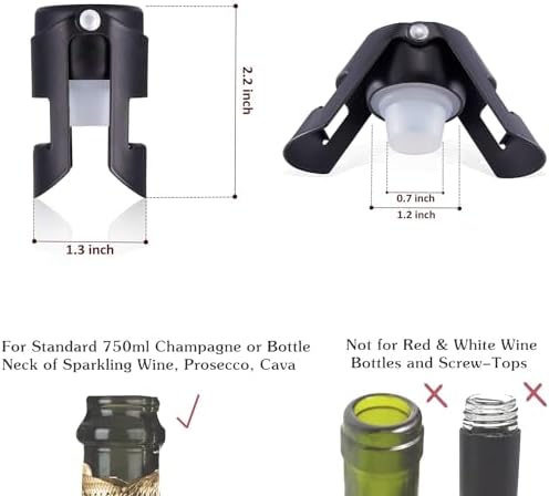 HYZ 2-Pack Champagne Stoppers w/Airtight Seal, Stainless Steel, Black