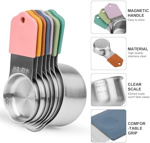 Measuring Cups and Spoons Set 16, Metric & US Stainless Steel Magnetic