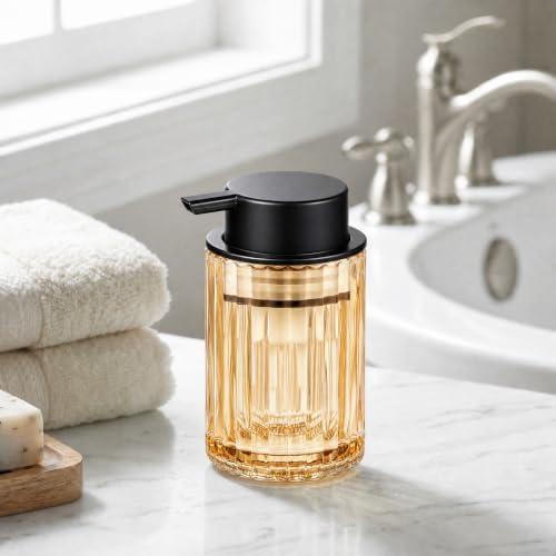 Amolliar Foaming Soap Dispenser, Amber Glass Soap Dispenser, Black