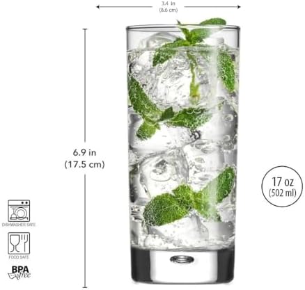 Home Essentials & Beyond Highball Glasses set of 4, 17 oz Drinking