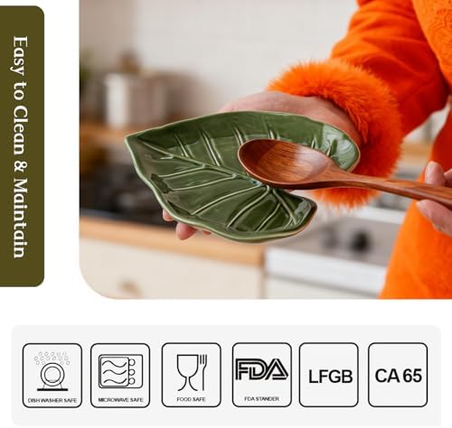 Leaf Spoon Rest, Leaf-shaped Ceramic Spoon Rest for Stove Top