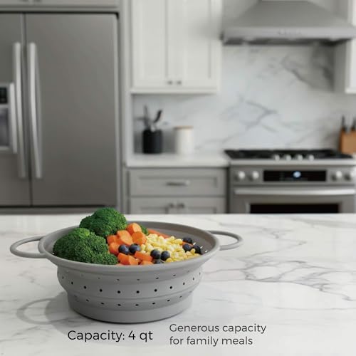 4‐Quart Silicone Collapsible Colander & Kitchen Collapsible Strainer