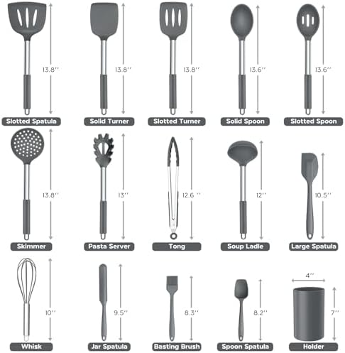 Onader Kitchen Cooking Utensils Set, 15-Piece, Grey