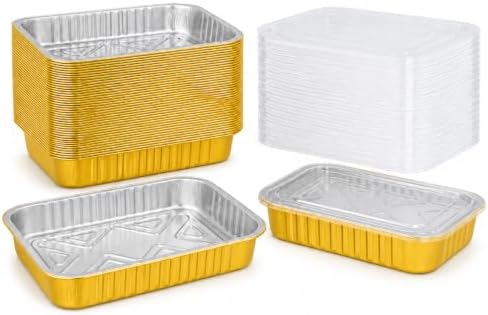 JARDLITE 20 Pack 11"×8"×2" Gold Aluminum Foil Pans with Lids Heavy