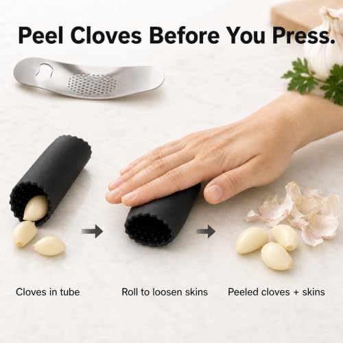 Garlic Press Rocker, Stainless Steel, with Peeler