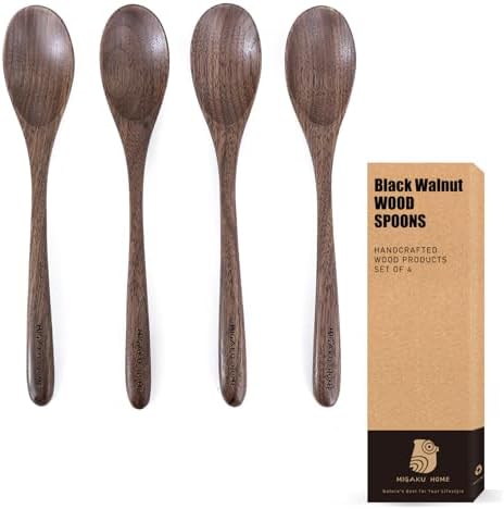 Black Walnut Wooden Spoons, 4pcs Soup Spoons for Eating, Eco-Friendly