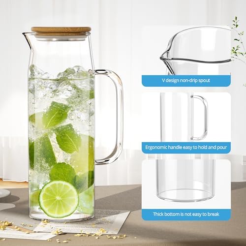 3 Sets Glass Pitcher with Lid, 50 oz / 1500 ml Water Carafe with