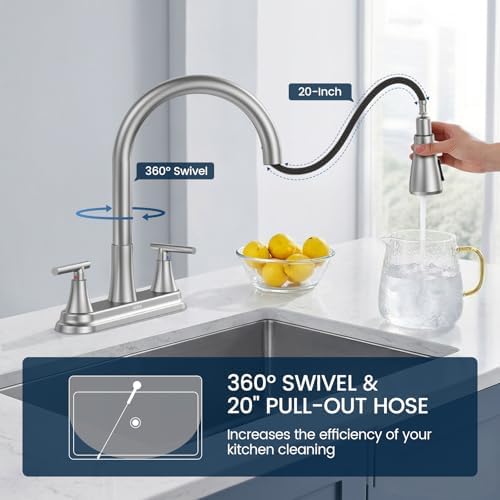 Hurran 8" 2-Handle Pull Down Kitchen Faucet & Soap Dispenser Brushed