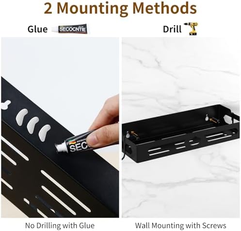 Wall Mount Paper Towel Holder with Shelf, Black