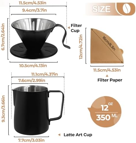 Pour Over Coffee Maker 350ml Milk Frothing Pitcher Stainless Steel