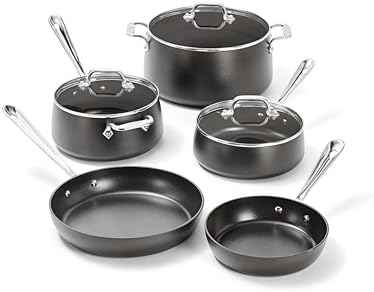 All-Clad HA1 Hard Anodized Nonstick (8-Piece) Pots and Pans Set Non Stick Cookware Sets, Oven Broiler Safe 500F, Black