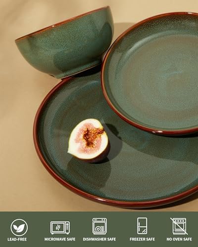 Pokini Ceramic Dinnerware Sets for 8, 24pcs Plates and Bowls Sets Dish Set