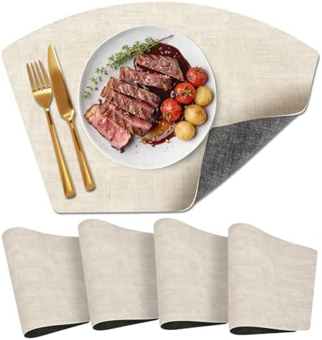 Round Table Placemats Set of 4, Dual-Sided Wedge Shape Faux Leather