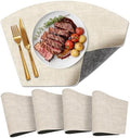 Round Table Placemats Set of 4, Dual-Sided Wedge Shape Faux Leather