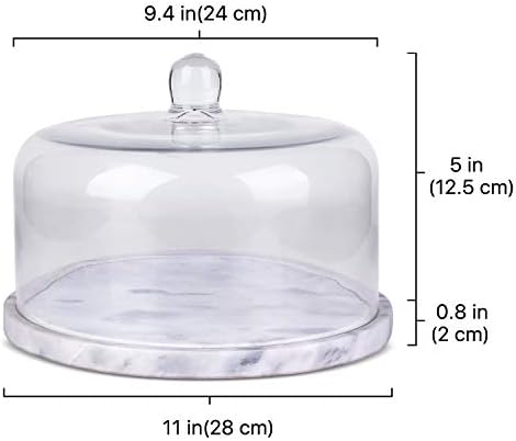 Flexzion Marble Cake Stand with Lid Round Glass Cover Glass Dome Cake
