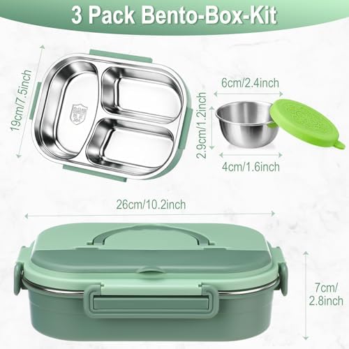FoldTier 3 Pack Stainless Steel Lunch Boxes Include 3 Lidded Condiment