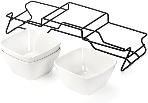ZENFUN 10 oz Square Bowl Chip & Dip Serving Set, Pocelain Ramekin