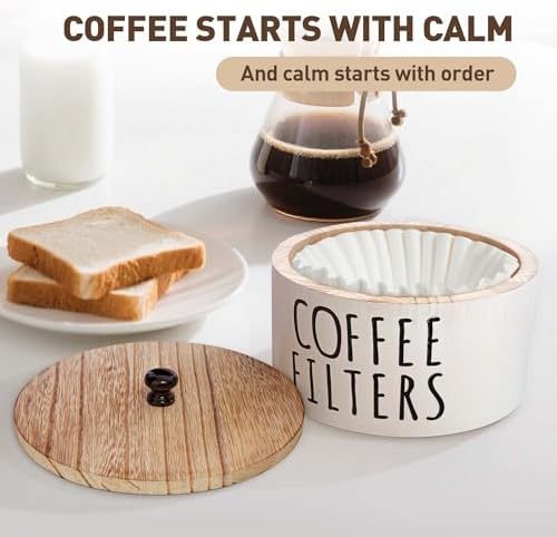 KAYIN Coffee Filter Holder, 78oz Wooden Container with Bamboo Lid
