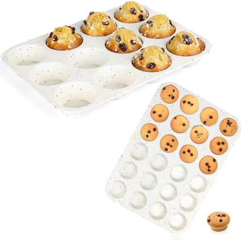 Silicone Muffin Pan, Regular & Mini Size Muffin Pan for Baking 12 Cups