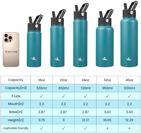 Konokyo 18 oz Insulated Stainless Steel Water Bottle with Straw Lid