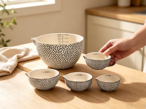 Ceramic Mixing Bowl Set – 5-Piece Measuring & Serving Bowls with Large